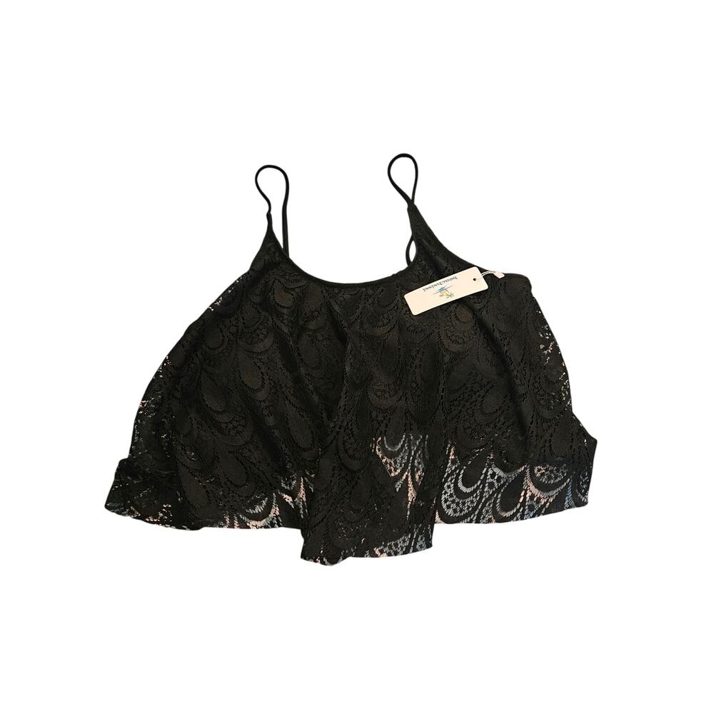 Beachsissi Lace Overlay Bikini Swim Top Women's XL Black Flounce NWT